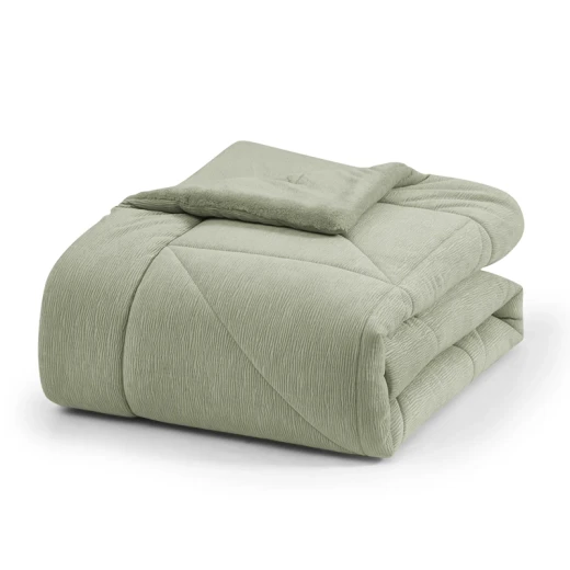نوفا هوم Snug طقم لحاف شتوي مخملي بخلفية فرو طويل - مجوز/مجوز كبير - أخضر - نوفا هوم - Image 2