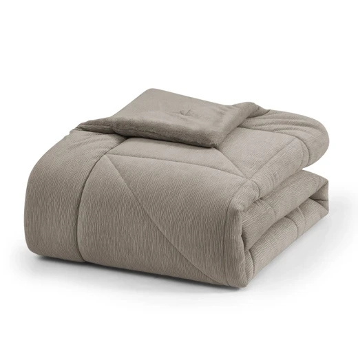 نوفا هوم Snug طقم لحاف شتوي مخملي بخلفية فرو طويل - مجوز/مجوز كبير - بيج داكن - نوفا هوم - Image 2