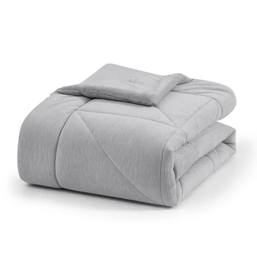 نوفا هوم Snug طقم لحاف شتوي مخملي بخلفية فرو طويل - مفرد/مفرد كبير - فضي - نوفا هوم - Image 2
