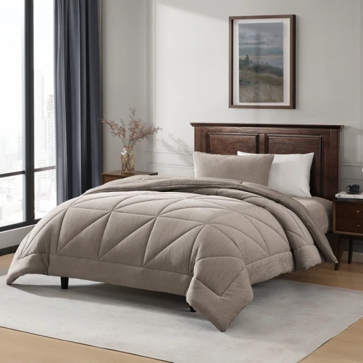 نوفا هوم Snug طقم لحاف شتوي مخملي بخلفية فرو طويل - مفرد/مفرد كبير - بيج داكن - نوفا هوم - Image 4