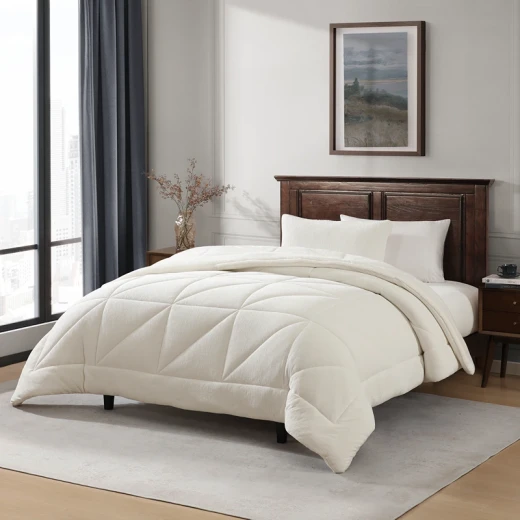 نوفا هوم Snug طقم لحاف شتوي مخملي بخلفية فرو طويل - مفرد/مفرد كبير - أبيض - نوفا هوم - Image 4