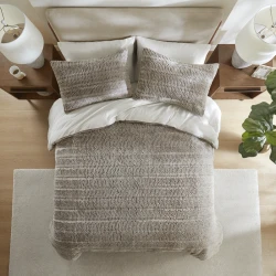 Nova Home Sculpted Winter Jacquard SherpaTextured Comforter Set with Mink Backing - Single/Twin - Grey