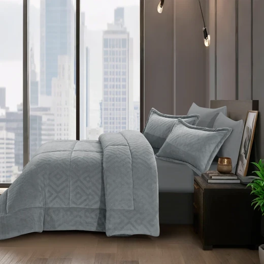 Nova Home Froska Winter Embossed Flannel  Comforter Set with Soft Fur Backing - King/Super King - Grey - Nova Home - Image 3