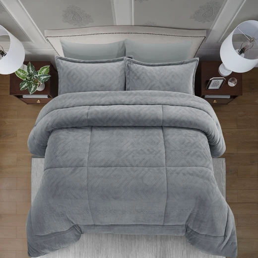 Nova Home Froska Winter Embossed Flannel  Comforter Set with Soft Fur Backing - King/Super King - Grey - Nova Home - Image 4