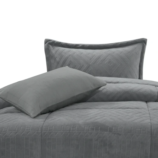 Nova Home Froska Winter Embossed Flannel  Comforter Set with Soft Fur Backing - King/Super King - Grey - Nova Home - Image 7
