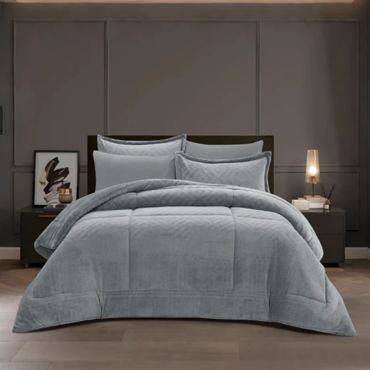 Nova Home Froska Winter Embossed Flannel  Comforter Set with Soft Fur Backing - King/Super King - Grey - Nova Home - Image 11
