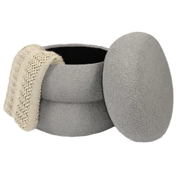 Weva Ploom Teddy Round Storage Stool – Light Grey