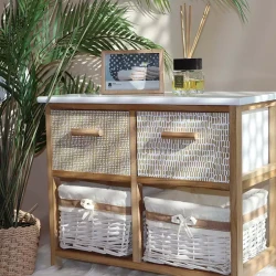 Weva "Keenan" Wood Storage Cabinet With 2 Drawers & 2 Baskets - Beige