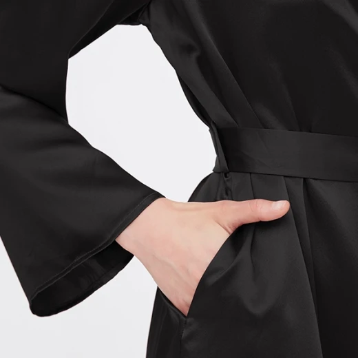 LILYSILK Women’s Plain Silk Robe, 22 Momme Charmeuse, Black, Medium Size, Luxurious Mulberry Silk - Lilysilk - Image 2