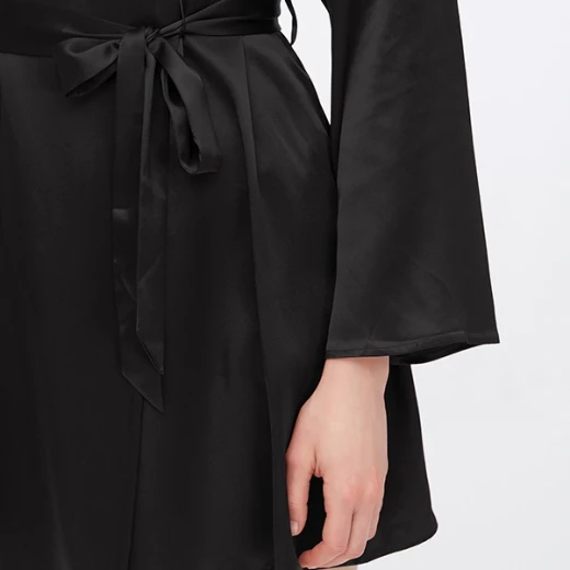 LILYSILK Women’s Plain Silk Robe, 22 Momme Charmeuse, Black, Medium Size, Luxurious Mulberry Silk - Lilysilk - Image 3
