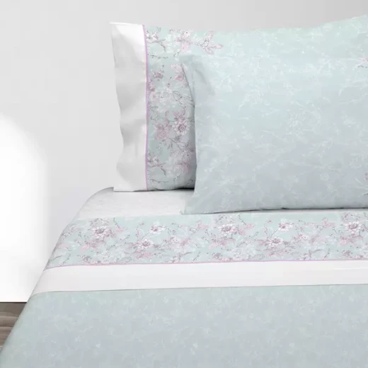 مينترول Bloom طقم شرشف سرير (مطاط وفلات) قطن -مجوز & مجوز كبير - 4 قطع - أزرق - مانتيرول - Image 2