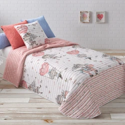 Manterol " Bouti Spot" Junior Reversible Summer Bedspread Set  - Single & Twin - 2 Pcs - Pink (607 004)