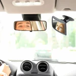 مرآة سيارة بيبي جيم الدوارة 360 درجة (أسود، كبير) - رؤية آمنة بزاوية واسعة للأطفال الرضع المواجهين للخلف - بيبي جيم