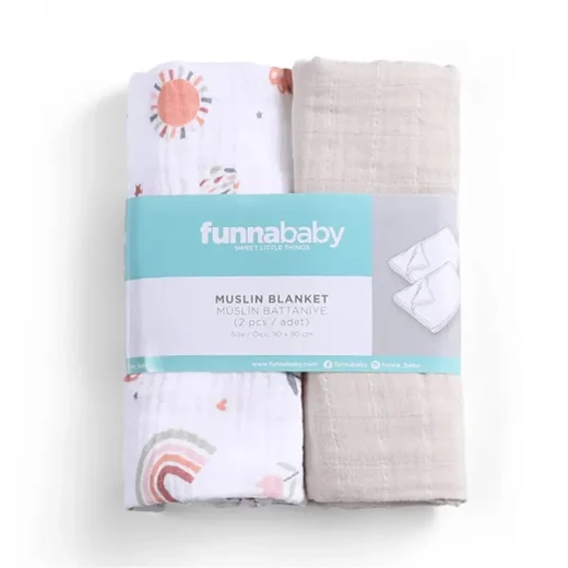 Funna Sunny Blanket Set - 2 Pcs - 100% Cotton - Beige - Funna Baby - Image 3