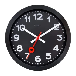 Nextime "Station All Black" Anodized Aluminium Wall Clock - 35 Cm - Black