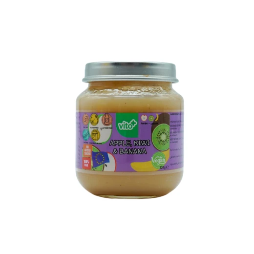 VITO+ – 120g Natural Fruit Puree with Apple, Kiwi & Banana, Suitable for Babies 6+ Months, No Added Sugar or Preservatives