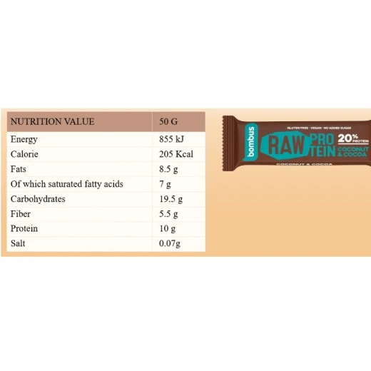 Bombus – Raw Protein 20% – Coconut & Cocoa 50g - BOMBUS - Image 2