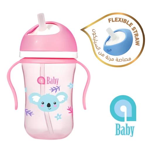 aBaby, Straw Training Cup with Handle, 300ml, Pink, 9 Months + - aBaby - Image 2