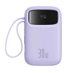 Baseus QPow 2 Digital Display Fast-Charging Power Bank with 2 Built-in Type-C Cable 10000mAh 30W Nebula Purple - Baseus