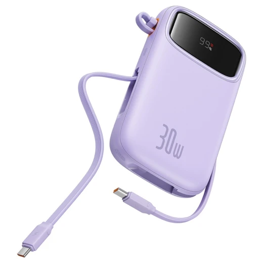 Baseus QPow 2 Digital Display Fast-Charging Power Bank with 2 Built-in Type-C Cable 10000mAh 30W Nebula Purple - Baseus - Image 3