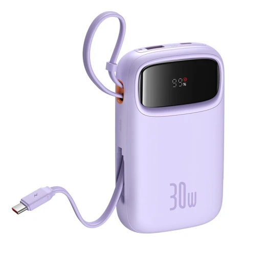 Baseus QPow 2 Digital Display Fast-Charging Power Bank with 2 Built-in Type-C Cable 10000mAh 30W Nebula Purple - Baseus - Image 4