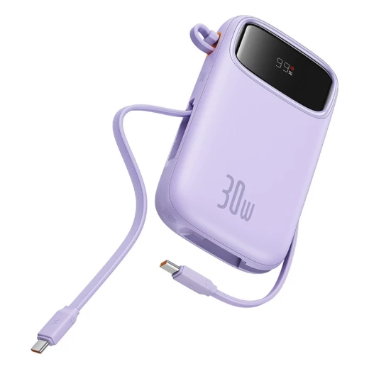 Baseus QPow 2 Digital Display Fast-Charging Power Bank with 2 Built-in Type-C Cable 20000mAh 30W Nebula Purple - Baseus - Image 3