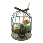 صندوق قفص معدني مزين بالشموع وزجاجة عطر, ديكور عطري أنيق للمنازل والمكاتب (الارتفاع: 20 سم، الطول: 14 سم، العرض: 10 سم)