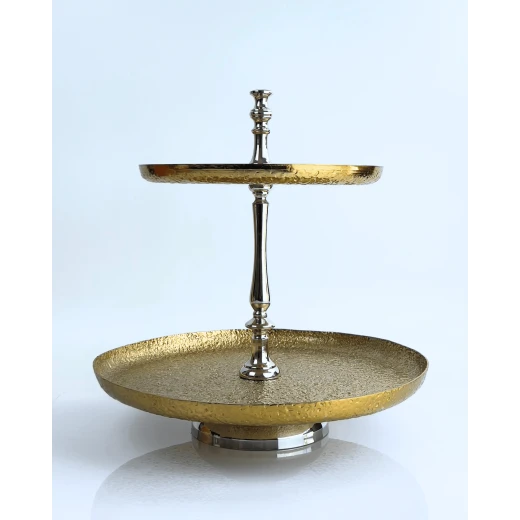 Vague Aluminium Round 2 Tier Stand with Stainless Steel Gold Finish 41 centimeter India - Vague - Image 2