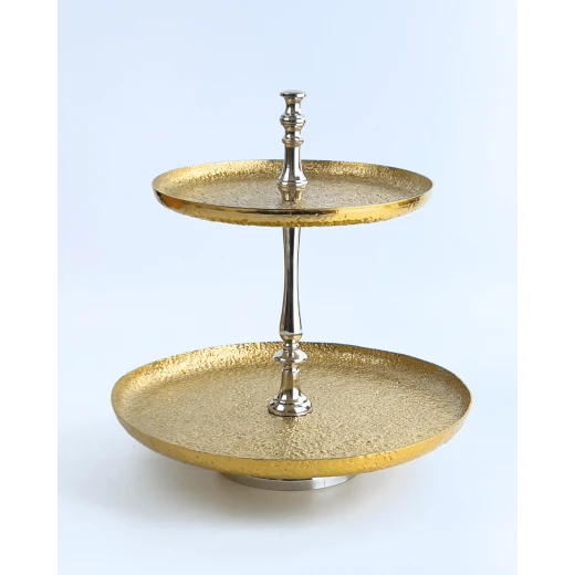 Vague Aluminium Round 2 Tier Stand with Stainless Steel Gold Finish 41 centimeter India - Vague - Image 3