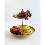 Vague Aluminium Round 2 Tier Stand with Stainless Steel Gold Finish 41 centimeter India - Vague