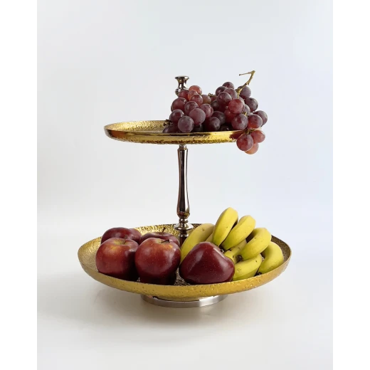 Vague Aluminium Round 2 Tier Stand with Stainless Steel Gold Finish 41 centimeter India - Vague - Image 5