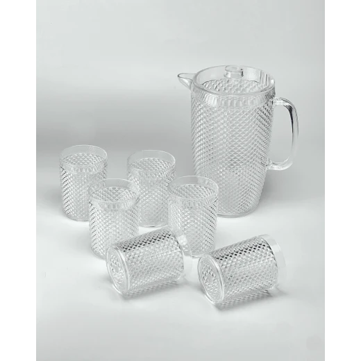 طقم 7 قطع إبريق أكريلك 2.37 لتر و 6 أكواب بتصميم ألماسي - فيغ - Image 5