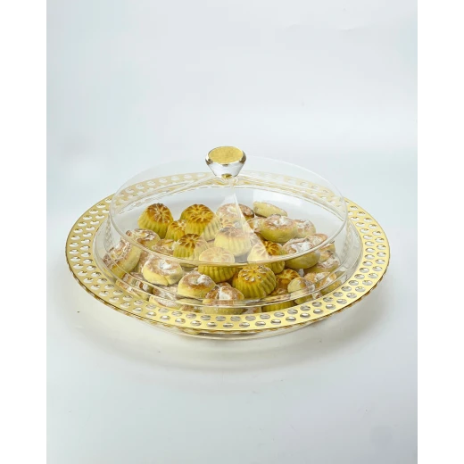 طقم تقديم حلويات دائري بتصميم ذهبي حجم صغير - فيغ - Image 4