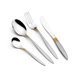 arshia 26-piece gold and silver stainless steel cutlery set with stable display stand – dual-tone mirror-polished finish, rust-resistant 18/10 steel, ergonomic design, ideal for daily use and special occasions