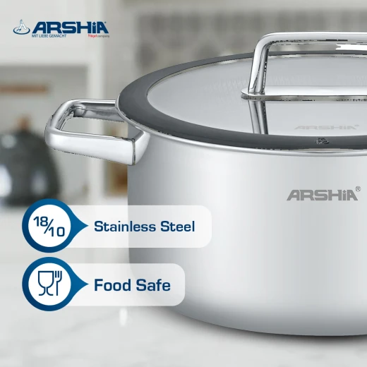 arshia 9-piece stainless steel 18/10 cookware set with metal lids – high-durability design, even heat distribution, fixed handles, reliable performance for everyday versatile cooking - Arshia - Image 4