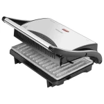 Cecotec Rock’N Grill 700W Electric Contact Grill — 700W Power, RockStone Non-Stick Eco Coating, 23 × 14.5 cm Cooking Surface, Floating Adjustable Top Plate, Light Indicator, Cool-Touch Handle, and Upright Storage with Closing Clamp - Cecotec