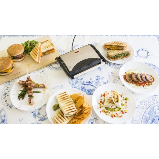 Cecotec Rock’N Grill 700W Electric Contact Grill — 700W Power, RockStone Non-Stick Eco Coating, 23 × 14.5 cm Cooking Surface, Floating Adjustable Top Plate, Light Indicator, Cool-Touch Handle, and Upright Storage with Closing Clamp - Cecotec - Image 8