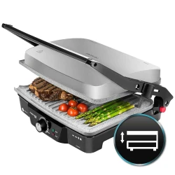 Cecotec Rock’N Grill 2000W Electric Contact Grill — 2000W Power, RockStone Non-Stick Eco Coating, Adjustable Temperature Control, 180° Opening, Grease Collection Tray, Wide Cooking Surface, Cool-Touch Handle & Compact Upright Storage