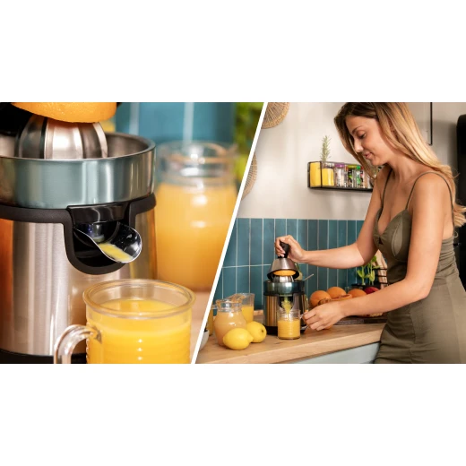 Cecotec EssentialVita Hyden 120 Steel – Electric Lever Citrus Juicer, 120W Stainless Steel Filter | Dual Cones (Steel & Plastic) | 250ml Container | Anti-Drip System - Cecotec - Image 6