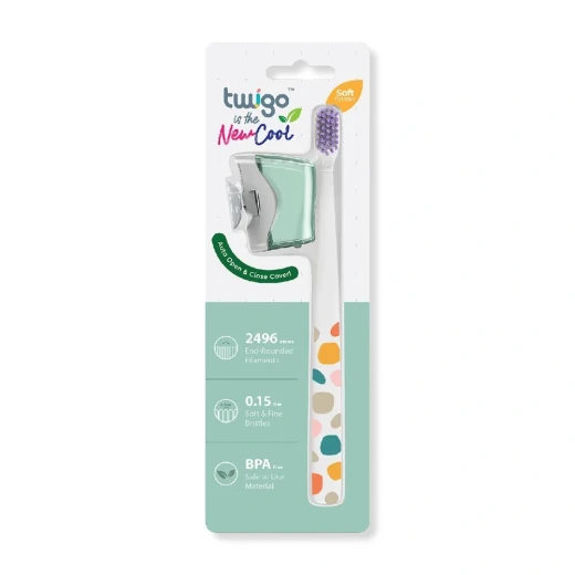 Toothbrush Cover & Toothbrush FLP Twigo Adult Basic Combo Pack Mountain Green – Toothbrush with Protective Cover, Soft Bristles for Effective Cleaning, Gentle on Teeth and Gums, Hygienic and Travel Friendly, Ideal for Daily Oral Care Routine, Suitable for Ages 12+