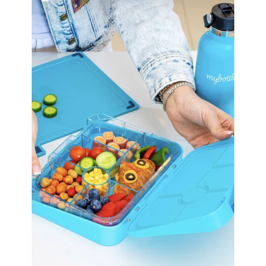 My Box Lunch Box Blue Leakproof Multi Compartment Design, keeps wet food secure without spilling, made of ABS plastic and Tritan copolyester, BPA and phthalate free, dishwasher safe with microwave safe inner tray only My Box Lunch Box Blue Leakproof Multi Compartment Design, keeps wet food secure without spilling, made of ABS plastic and Tritan copolyester, BPA and phthalate free, dishwasher safe with microwave safe inner tray only
