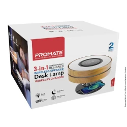 Promate Mirth 3-in-1 Contemporary Designed Desk Lamp Bluetooth Speaker with Qi Wireless Charger