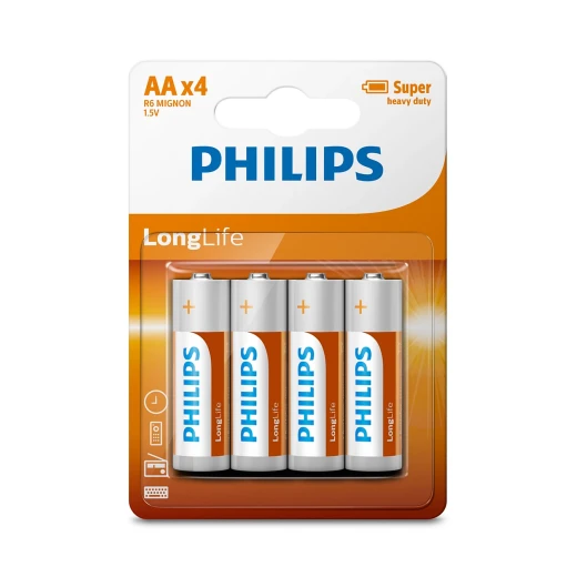 Philips LongLife Zinc Batteries AA - Pack of 4 Philips LongLife Zinc Batteries AA - Pack of 4