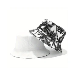 Double Face Palm Tree Pattern and White face Fisherman, Bucket Hat Style for Women
