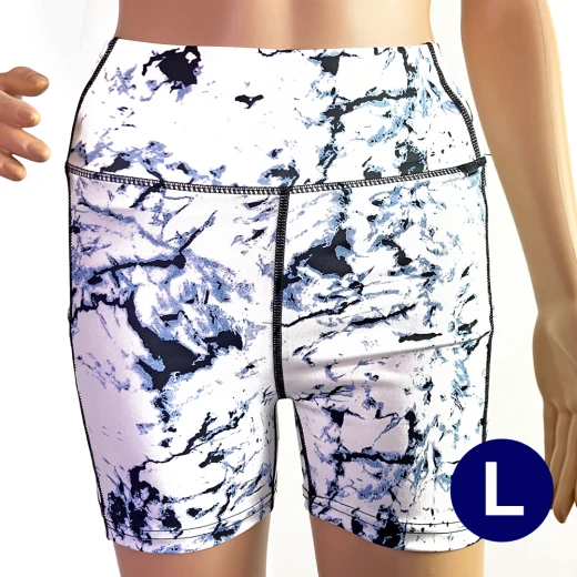 High waist fitness / yoga / Zumba / workout shorts with white marble pattern & side pocket - Size L