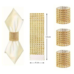 Decorative Napkin Holders with golden and diamond beads for occasions and table tops, 3 pieces