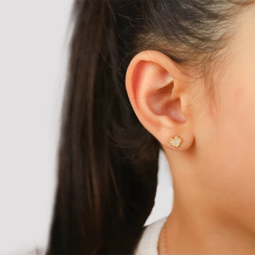 أقراط من الذهب على شكل قلب لامع مع احجار الزيركون - توتس ماين - Image 2