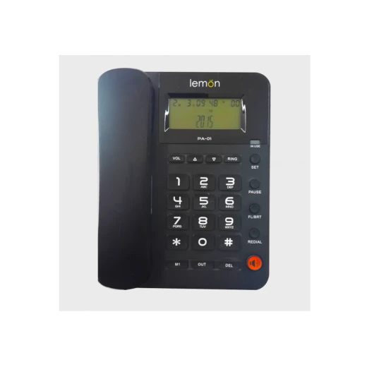 هاتف ارضي سلكي ليمون مع شاشة لإظهار رقم المتصل، تصميم مكتبي وجداري