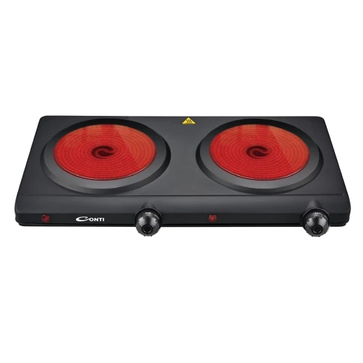 Conti HPC 22401 BK Double Ceramic Hot Plate 2400W with Adjustable Thermostat and Safety Auto Shut-Off