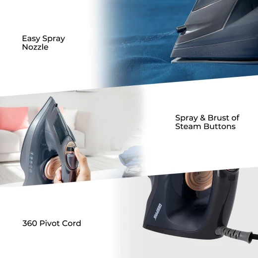 Geepas 2-in-1 Steam Iron GSI7703 – 2400W Ceramic Soleplate, Adjustable Temperature & Self-Cleaning Function - GEEPAS - Image 2